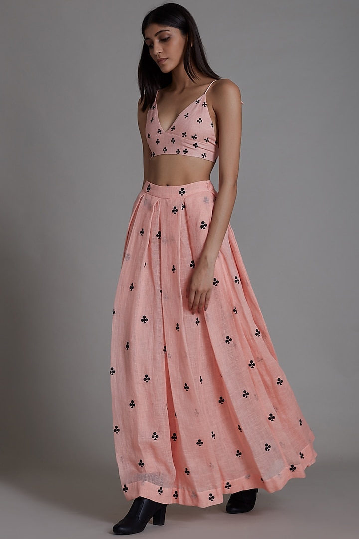 Pink Embroidered Lehenga by Mati