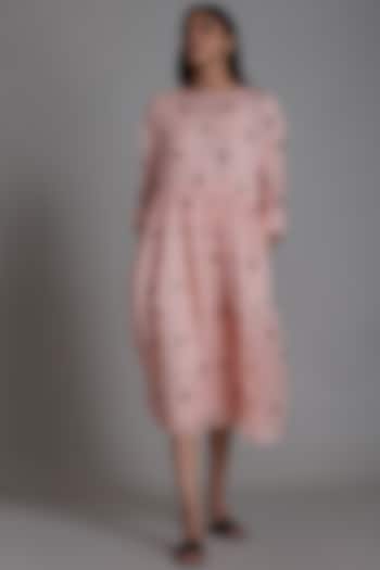 Pink Embroidered Handwoven Dress by Mati