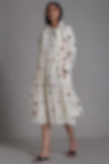 Oatmeal Embroidered Handwoven Jacket Dress by Mati