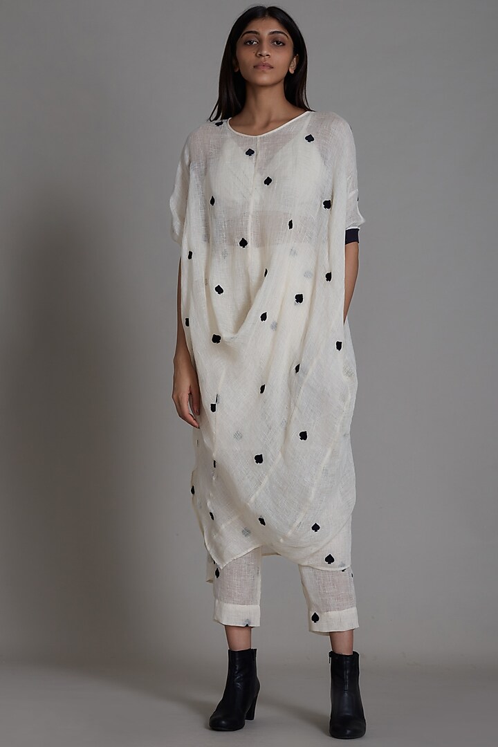 Oatmeal Draped Cowl Handwoven Tunic by Mati at Pernia's Pop Up Shop