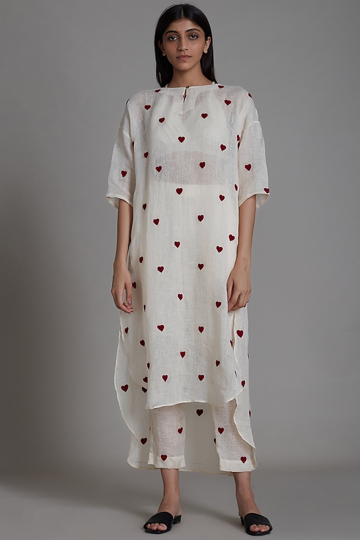Oatmeal Handwoven Linen Tunic Dress by Mati