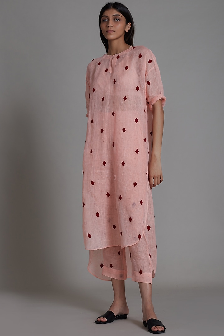 Pink Handwoven Linen Tunic Dress by Mati