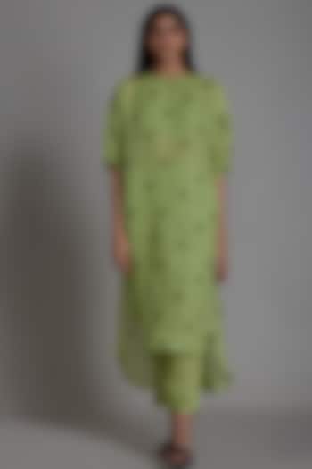 Green Handwoven Linen Tunic Dress by Mati