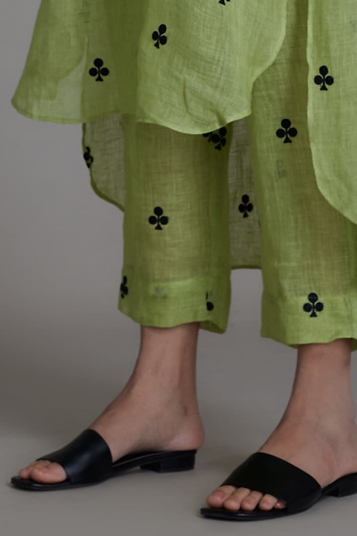Green Embroidered Pants by Mati