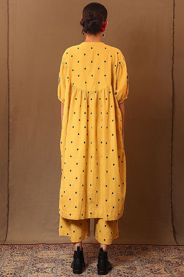Mustard Kala Cotton Embroidered Handspun Pants by Mati at Pernia's Pop Up Shop