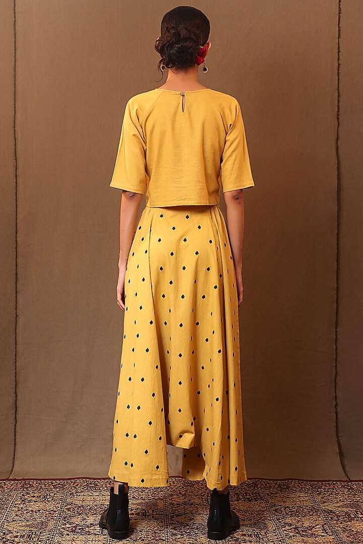 Mustard Handspun Cotton Aari Hand Embroidered Crop Top by Mati at Pernia's Pop Up Shop