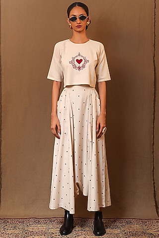 Off-White Handspun Cotton Motifs Embroidered Harem Pants by Mati