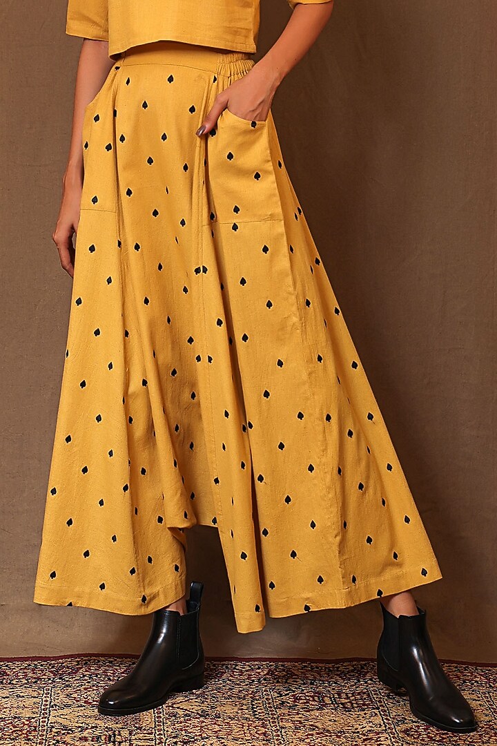 Mustard Handspun Cotton Motifs Embroidered Harem Pants by Mati at Pernia's Pop Up Shop