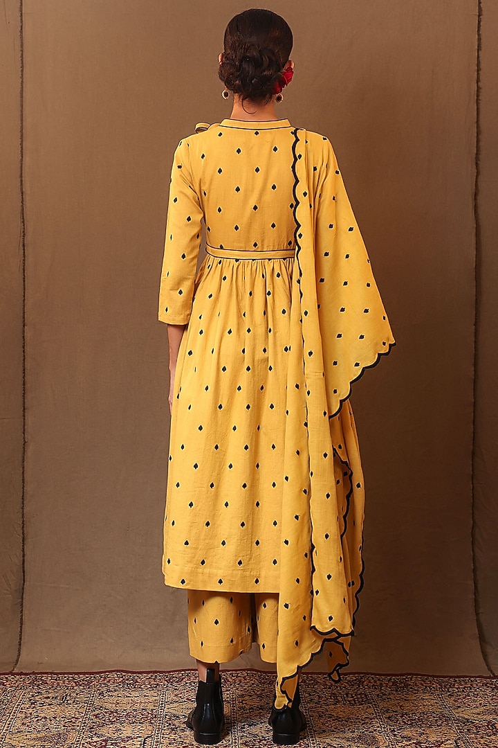 Mustard Cotton Embroidered Pants by Mati at Pernia's Pop Up Shop