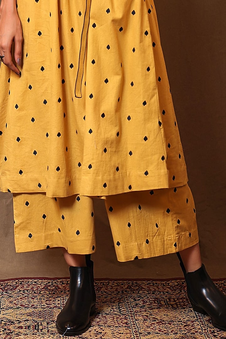 Mustard Cotton Embroidered Pants by Mati at Pernia's Pop Up Shop