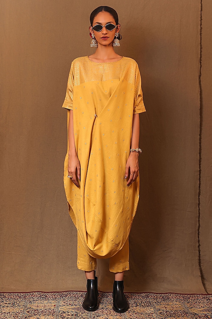 Mustard Handspun Cotton Motifs Embroidered Pant by Mati at Pernia's Pop Up Shop