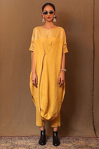 Mustard Handspun Cotton Motifs Embroidered Pant by Mati