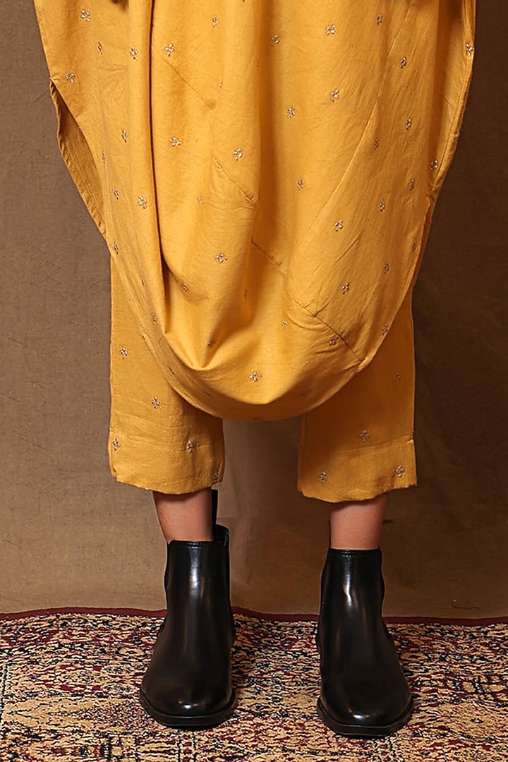 Mustard Handspun Cotton Motifs Embroidered Pant by Mati at Pernia's Pop Up Shop