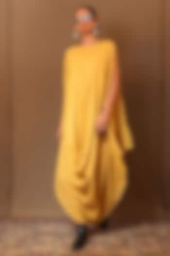 Mustard Cowl Handspun Cotton Embroidered Cowl Draped Dress by Mati at Pernia's Pop Up Shop