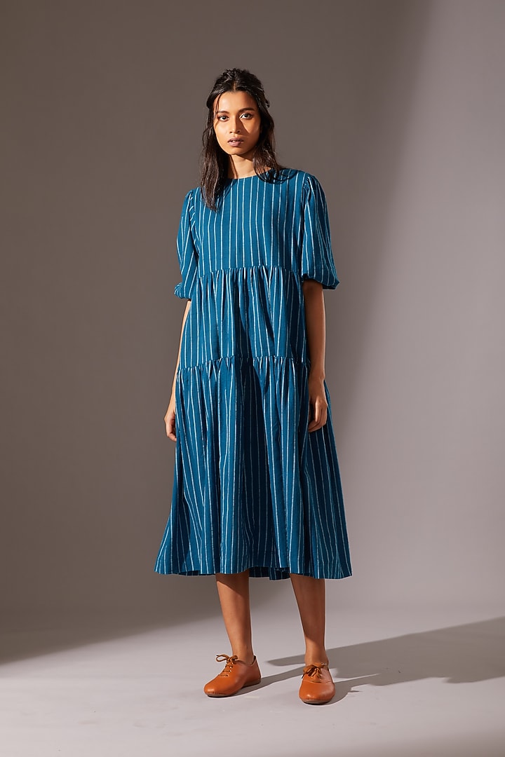 Cobalt Blue Tiered Midi Summer Dress by Mati at Pernia's Pop Up Shop