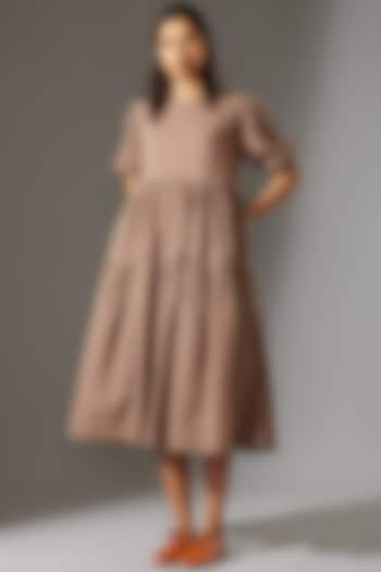 Beige Tiered Midi Dress by Mati at Pernia's Pop Up Shop