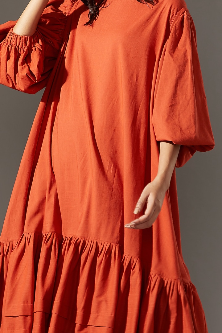 Rust Orange Maxi Vacation Dress With Asymmetric Hem by Mati at Pernia's Pop Up Shop