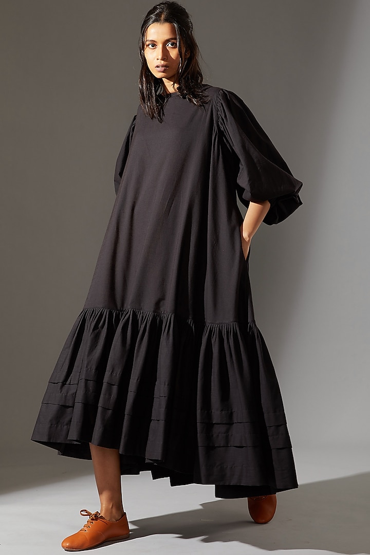 Black Maxi Dress With Asymmetric Hem by Mati at Pernia's Pop Up Shop