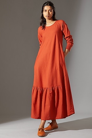 Rust Orange Shift Maxi Dress by Mati