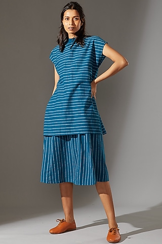 Cobalt Blue Layered Dress With T-Shirt Neck by Mati