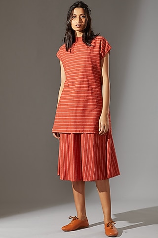 Rust Orange Layered Dress With T-Shirt Neck by Mati