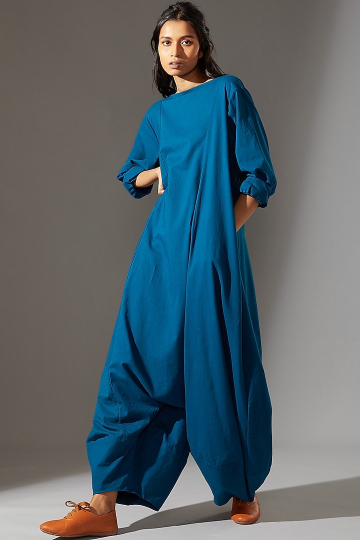 Blue Cotton Jumpsuit Design by Mati at Pernia's Pop Up Shop 2023