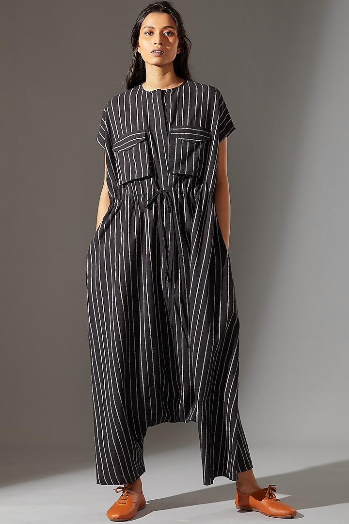 Black Drawstring Crotch Pants Jumpsuit by Mati at Pernia's Pop Up Shop