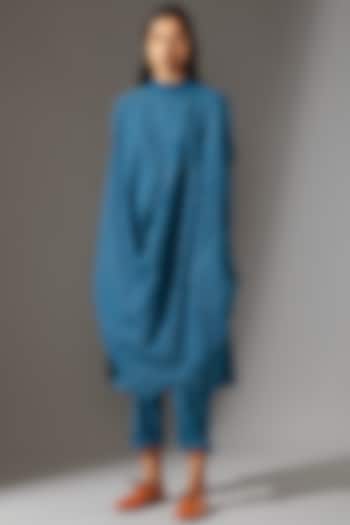 Blue Cotton Cowl Dress by Mati