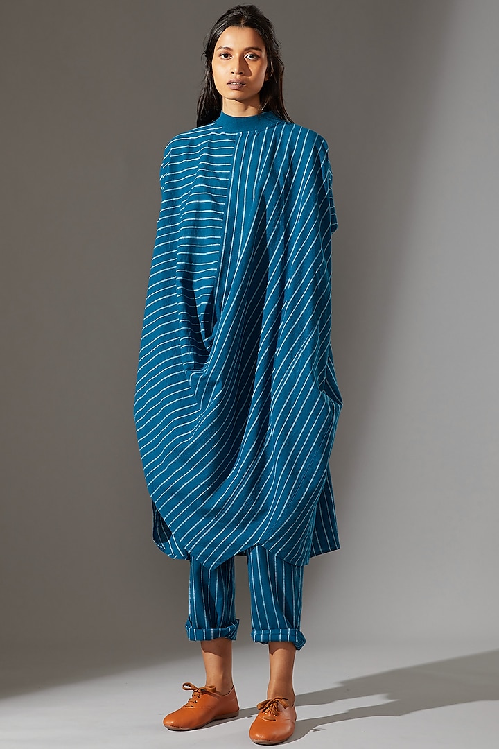 Blue Cotton Cowl Dress by Mati