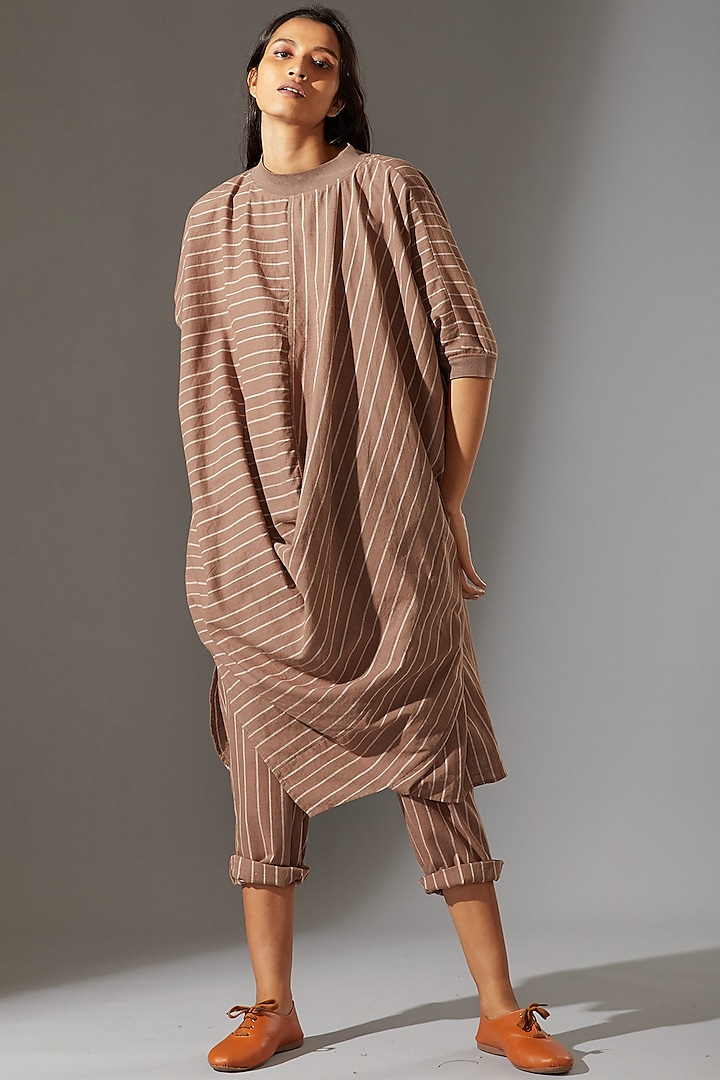 Beige Cotton Cowl Dress by Mati at Pernia's Pop Up Shop