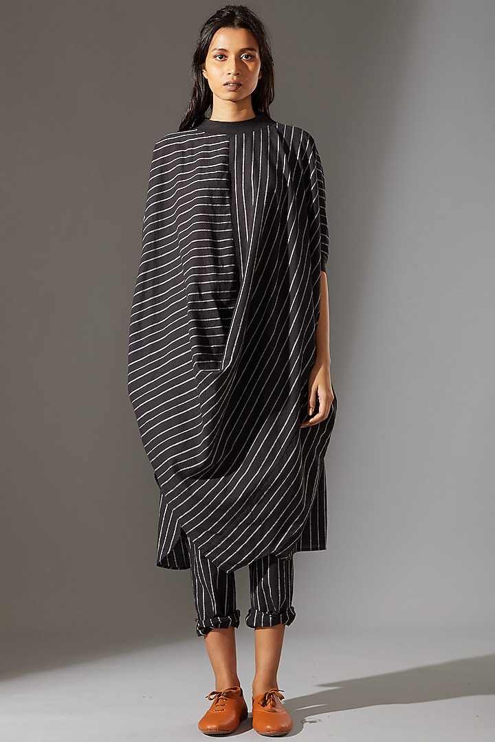 Black Cotton Cowl Dress by Mati