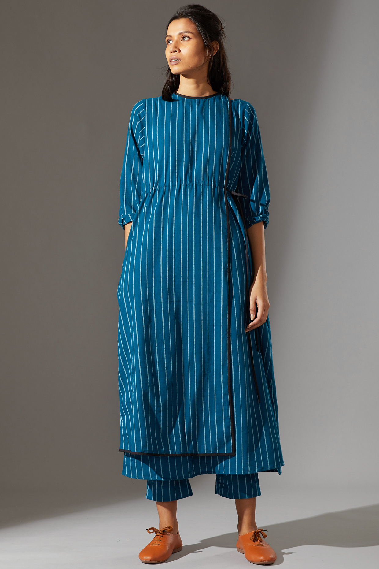 Blue Overlap Tunic With Drawstring by Mati at Pernia's Pop Up Shop