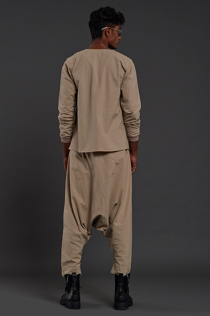 Beige Cotton Handwoven T-shirt by Mati Men at Pernia's Pop Up Shop