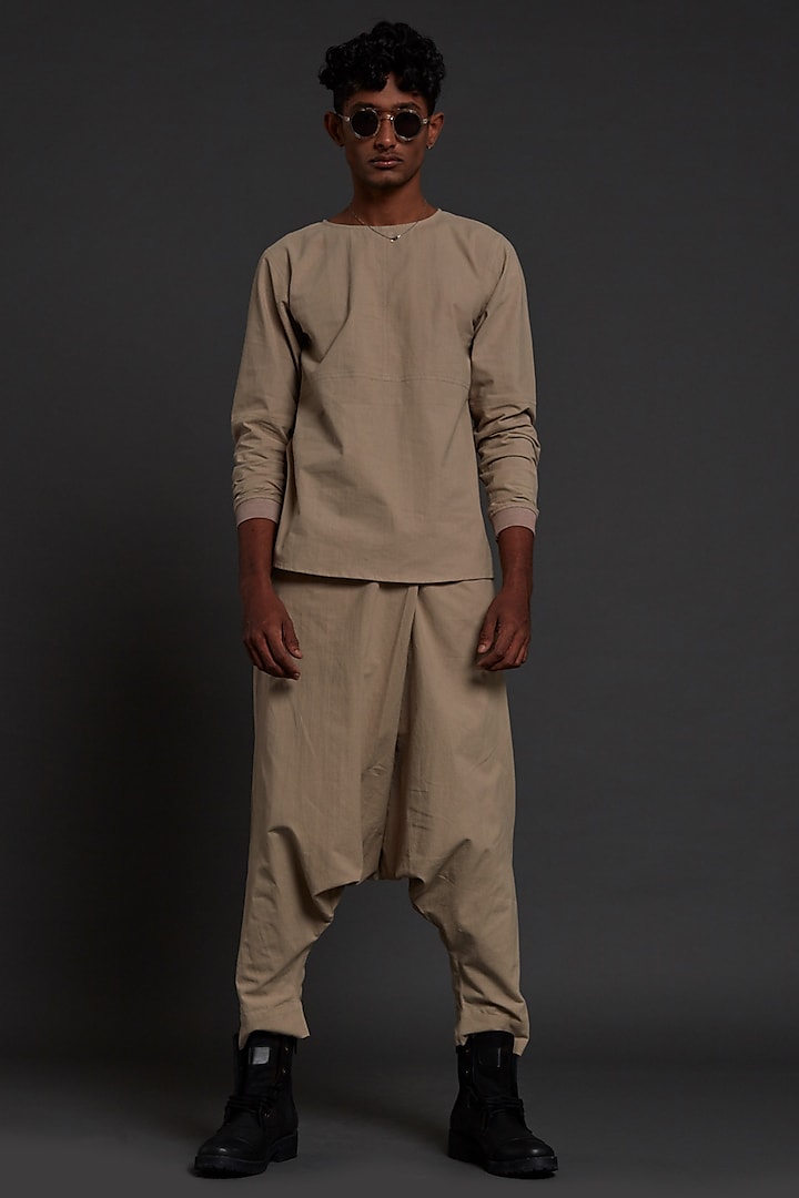 Beige Cotton Handwoven Co-Ord Set by Mati Men at Pernia's Pop Up Shop