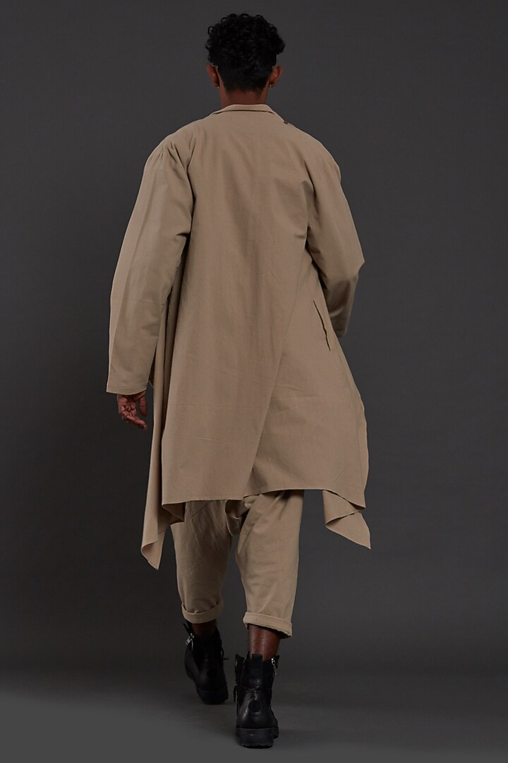 Beige Cotton Handwoven Jacket Set by Mati Men at Pernia's Pop Up Shop