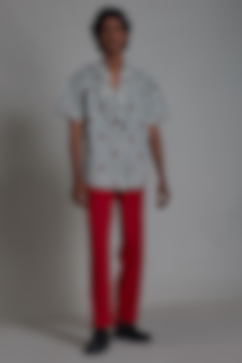 Red Cotton Handwoven Narrow Pants  by Mati Men