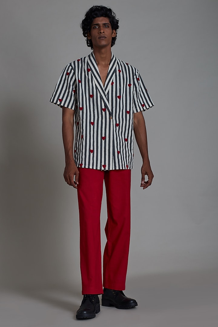 Red Cotton Handwoven Narrow Pants  by Mati Men