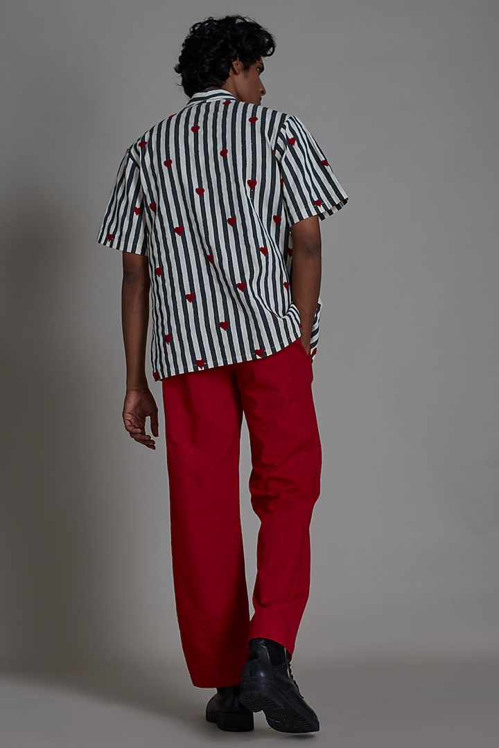 Red Cotton Handwoven Narrow Pants by Mati Men at Pernia's Pop Up Shop