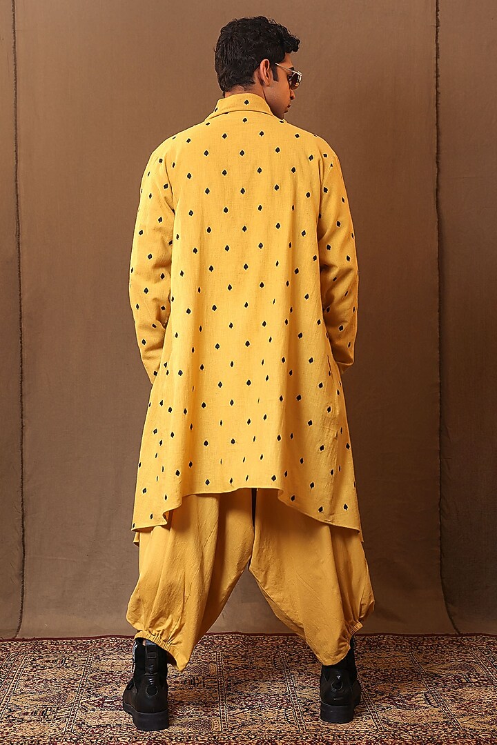 Mustard Handspun Kala Cotton Embroidered Jacket by Mati Men at Pernia's Pop Up Shop