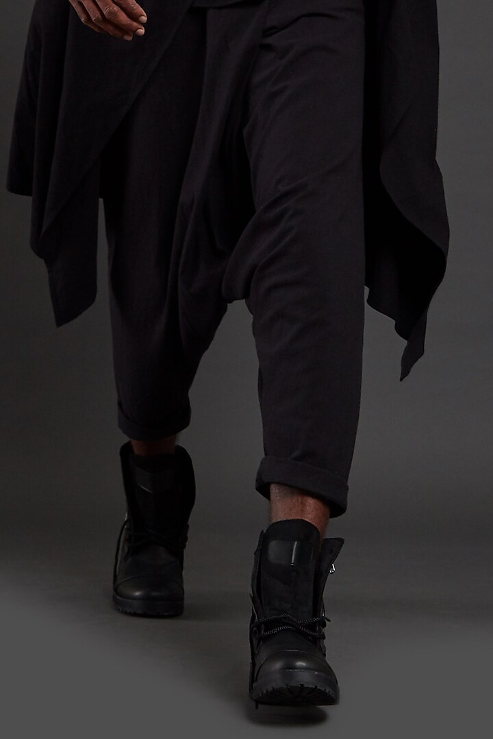 Black Cotton Handwoven Jacket Set by Mati Men at Pernia's Pop Up Shop