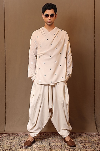Off-White Handspun Soft Cotton Embroidered Overlap Shirt by Mati Men