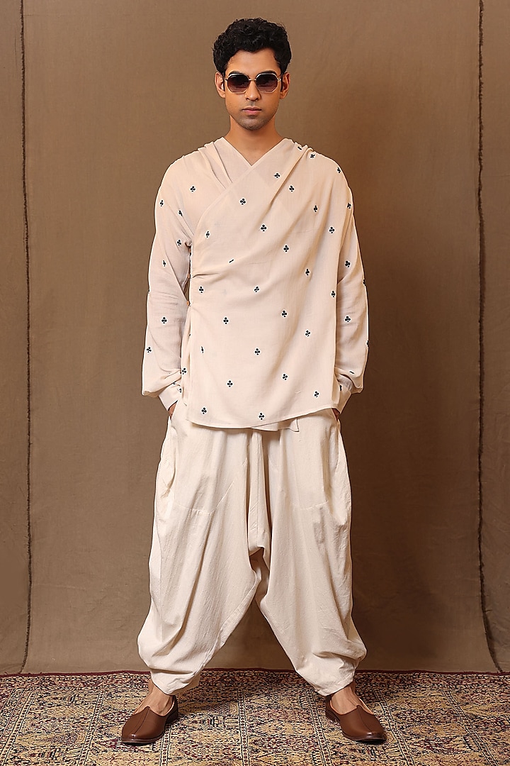 Off-White Handspun Soft Cotton Embroidered Co-Ord Set by Mati Men at Pernia's Pop Up Shop