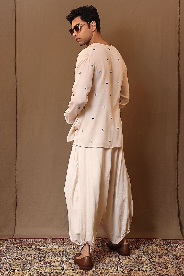 Off-White Handspun Soft Cotton Embroidered Co-Ord Set by Mati Men at Pernia's Pop Up Shop