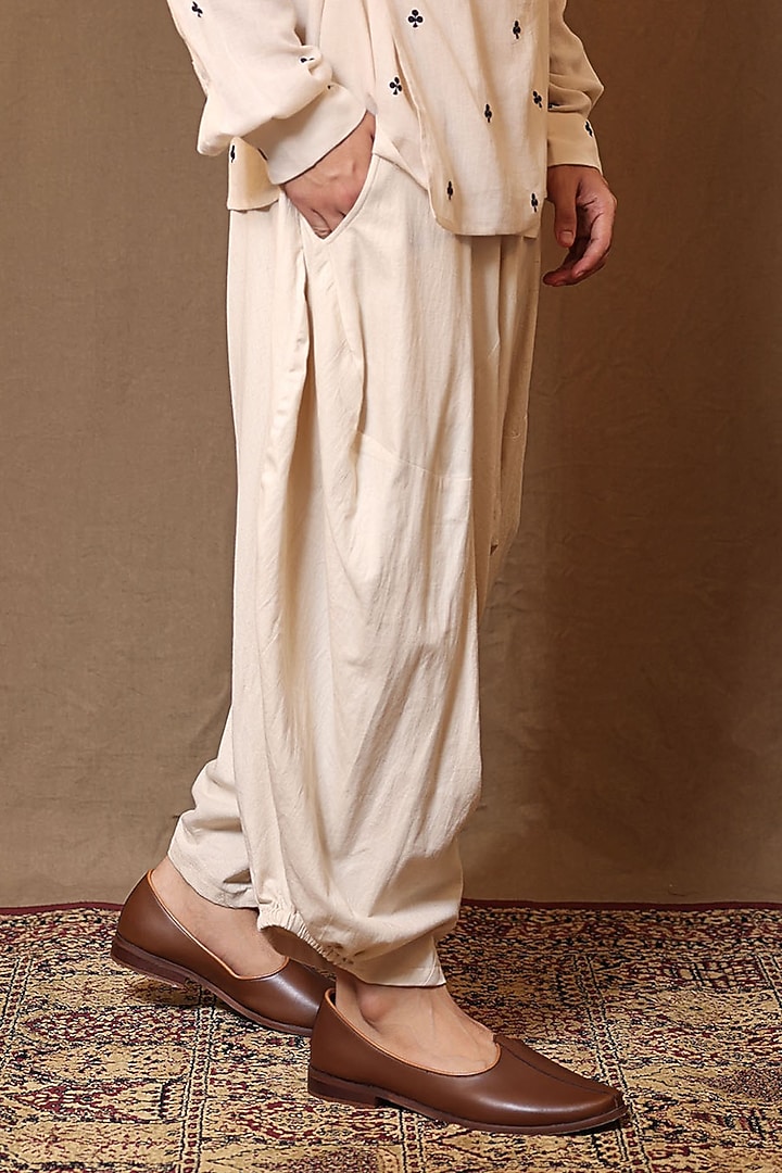 Off-White Handspun Soft Cotton Embroidered Co-Ord Set by Mati Men at Pernia's Pop Up Shop