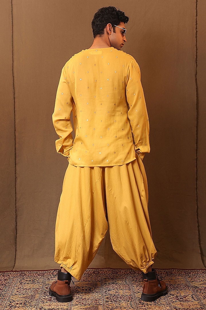 Mustard Handspun Soft Cotton Embroidered Co-Ord Set by Mati Men at Pernia's Pop Up Shop