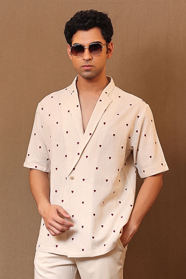 Off-White Handspun Kala Cotton Embroidered Overlap Jacket by Mati Men at Pernia's Pop Up Shop