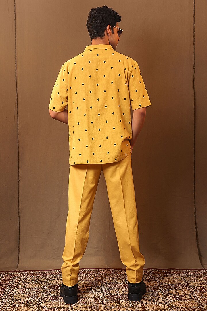 Mustard Handspun Kala Cotton Embroidered Overlap Jacket by Mati Men at Pernia's Pop Up Shop