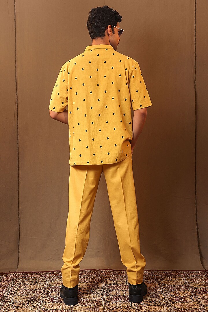 Mustard Handspun Kala Cotton Embroidered Co-Ord Set by Mati Men at Pernia's Pop Up Shop