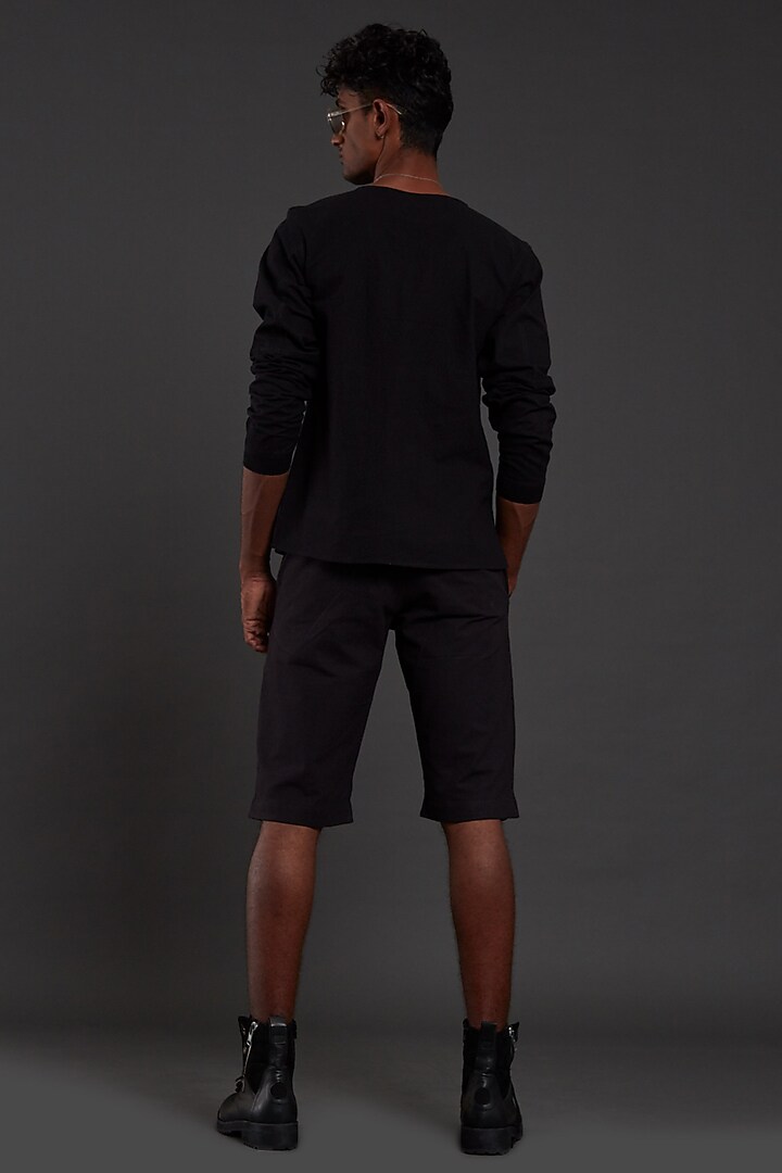 Black Cotton Handwoven Shorts by Mati Men at Pernia's Pop Up Shop