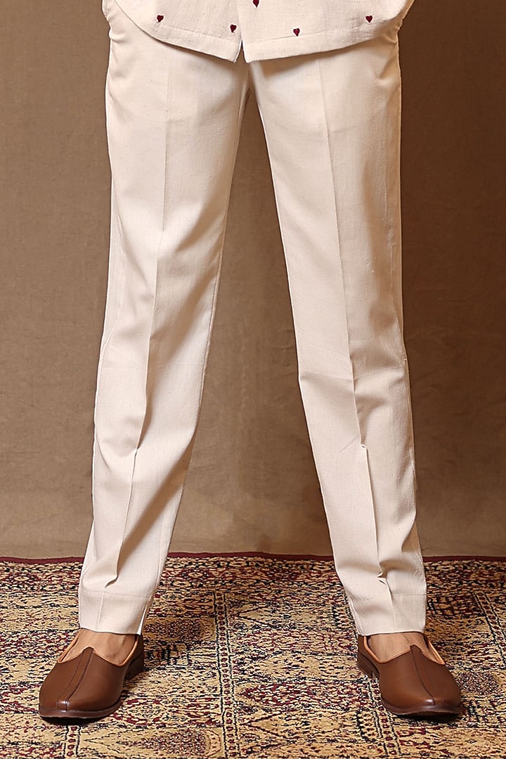 Off-White Handspun Cotton Straight Pants by Mati Men at Pernia's Pop Up Shop